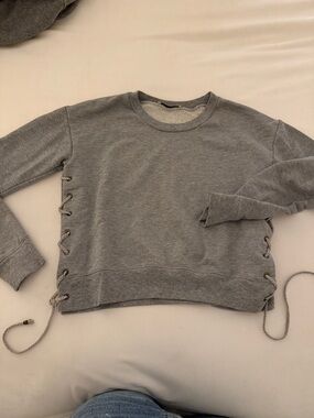 Gray Lace-Up Side Sweatshirt